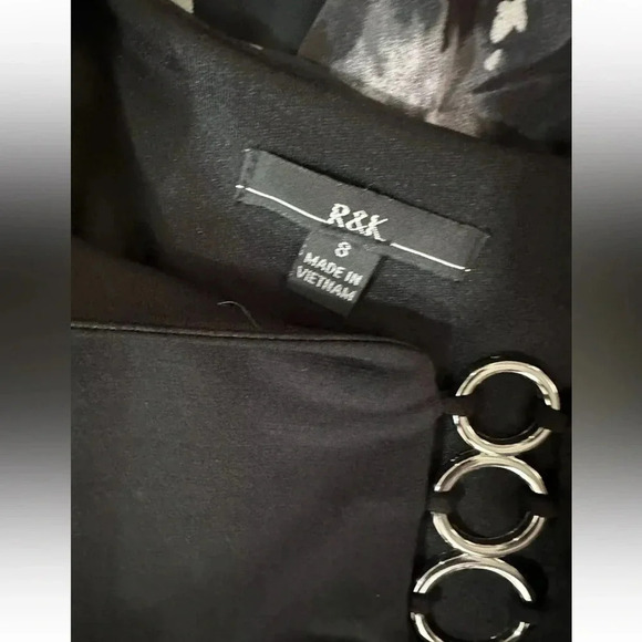 NWT R&k Womens Solid Black Dress With 3/4 Sleeve Floral Shear Sz 8 - Picture 7 of 11